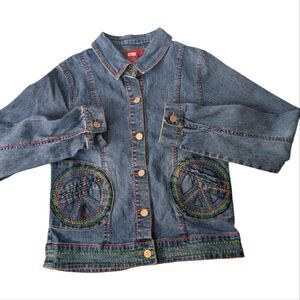 Bongo Y2K‎ girls bedazzled peace denim jean jacket size 14